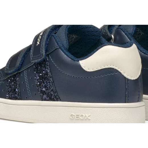Geox Eclyper Girl Low Cut Sneakers Navy Pearlescent Leather Effect 28 Double Riptape Closure Comfortable Feminine Tennis Court Style Fast Delivery Easy Exchange - Geox - Image 5