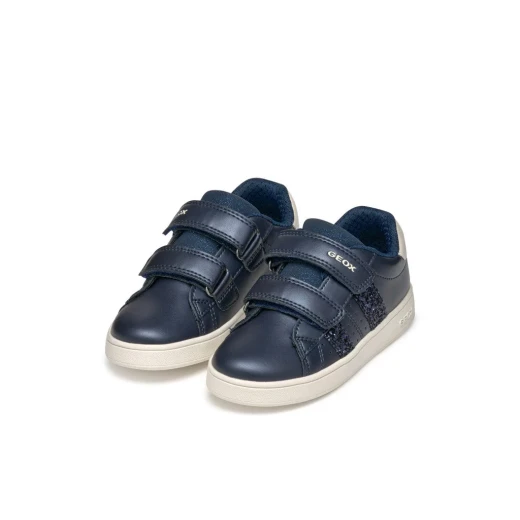 Geox Eclyper Girl Sneakers Navy 29 Pearlescent Leather Effect Stylish Low Cut Tennis Court Inspired Design Double Riptape Closure Comfortable Feminine Footwear - Geox - Image 6