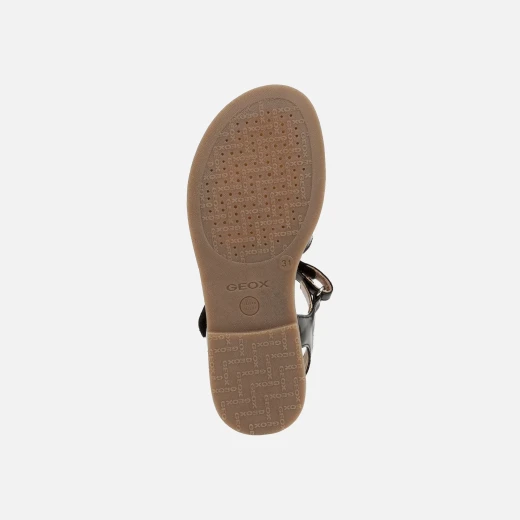 Geox Karly Girl's Sandals Black Patent Leather Breathable Summer Footwear Size 38 Comfortable Chic Design For Girls Easy Exchange at GEOX Stores Fast Delivery - Geox - Image 3