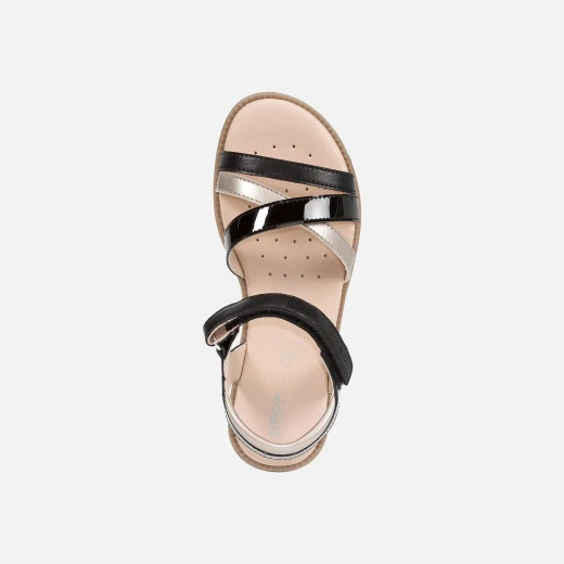 Karly Girl's Black Breathable Sandals for Girls, Patent and Pearlescent Design, Perfect Summer Footwear, Comfortable and Chic, Available in Size 33, Item J5235D.002BJ.C0531 - Geox - Image 4