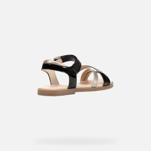Karly Girl's Black Sandals Size 34: Breathable Summer Footwear for Girls, Comfortable Patent and Pearlescent Design, Versatile and Chic, Easy Exchange at GEOX/JOR Stores - Geox - Image 5