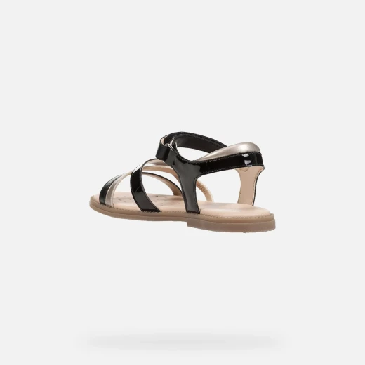 Karly Girl's Black Breathable Sandals for Girls, Patent and Pearlescent Design, Perfect Summer Footwear, Comfortable and Chic, Available in Size 33, Item J5235D.002BJ.C0531 - Geox - Image 6