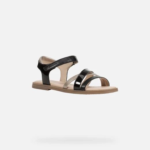 Geox Karly Girl's Sandals Black Patent Leather Breathable Summer Footwear Size 38 Comfortable Chic Design For Girls Easy Exchange at GEOX Stores Fast Delivery - Geox - Image 7