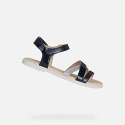 Geox Adriel Girl's Navy Blue Sandals Size 38 Patent Leather Effect Breathable Summer Design Comfortable Footwear for Daily Styling Perfect for Girls' Outfits
