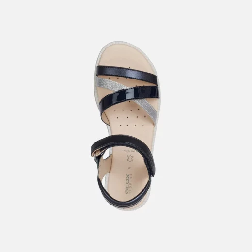 Geox Adriel Girl's Navy Blue Sandals Patent Leather Effect for Girls Size 31 Comfortable Breathable Summer Design Perfect for Daily Wear - Geox - Image 3