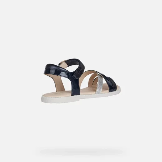 Geox Adriel Girl's Navy Blue Sandals Patent Leather Effect for Girls Size 31 Comfortable Breathable Summer Design Perfect for Daily Wear - Geox - Image 4