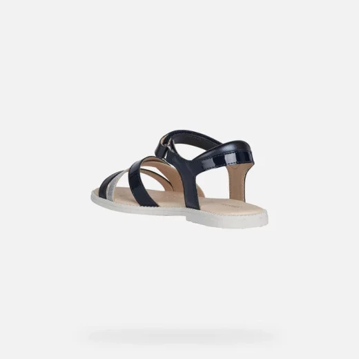 Geox Adriel Girl's Navy Blue Sandals Patent Leather Effect for Girls Size 31 Comfortable Breathable Summer Design Perfect for Daily Wear - Geox - Image 5