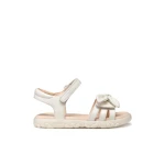 Geox Haiti Girl Sandals White Pearlescent Leather Effect Design with Bow Embellishment Size 30 Lightweight Comfortable for Everyday Wear and Holiday Fun SKU J558ZA.000NF.C1000