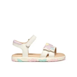 Geox Haiti Girls' Sandals Off White Size 35 Pearlescent Leather Effect Lightweight Comfortable Anatomic Design Perfect for Everyday Wear and Holiday Fun J558ZB.000BC.C0406
