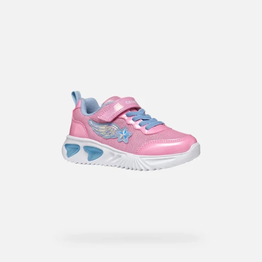 Geox Assister Girl Sneakers Pink Low Cut 38 Shiny Fabric Patent Leather Effect Cushioned Breathable Design Lights in Outsole Elevates School Weekend Outfits - Image 4