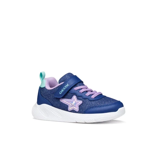Sprintye Girl's Lightweight Breathable Low Cut Sneakers in Blue, Featuring Shiny Fabric and Leather Effect Design, Ideal for Casual Wear, Size 30 - Geox - Image 3