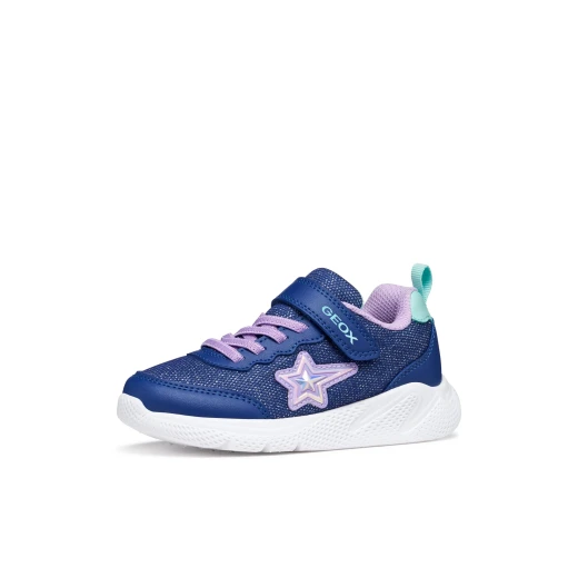 Sprintye Girl's Lightweight Breathable Low Cut Sneakers in Blue, Featuring Shiny Fabric and Leather Effect Design, Ideal for Casual Wear, Size 30 - Geox - Image 4