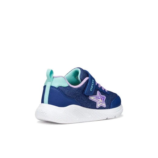 Sprintye Girl's Lightweight Breathable Sneakers Blue 32 Sporty Low Cut Shoes for Girls Shiny Fabric and Leather Effect Perfect for School and Playtime - Geox - Image 5