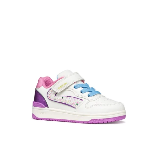 Geox Washiba Girl Sneaker White Pearlescent Nubuck Effect Leatherette 31 Casual Sporty Shoe Modern Design Comfortable Support for Girls - Geox - Image 3