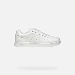 Geox Eclyper Boy Sneakers White Low Cut Leather Effect Court Style 33 Boys Casual Everyday Shoes Modern Design Pristine Aesthetic Geox J55LSB.000BC.C1000