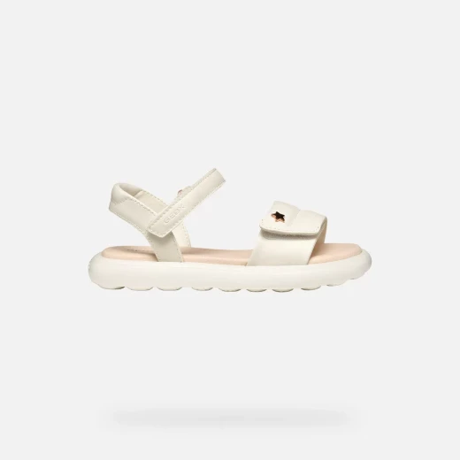 Puffypop Girl's Sandals Ivory 28, Leather Effect, Double Riptape Closure - Image 2