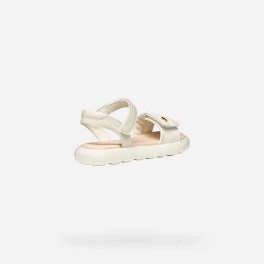 Geox PuffyPop Girl's Sandals Ivory 29, Leather Effect, Double Riptape Closure - Geox - Image 5