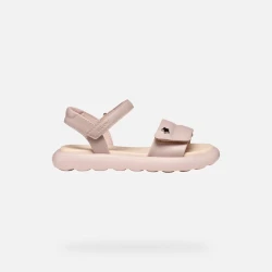 Geox PuffyPop Girl's Sandals Rose 29, Leather Effect, Double Riptape Closure