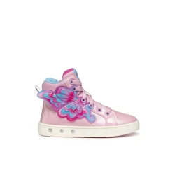 Geox Skylin Girl Sneakers Pink 30 Pearlescent Leather Effect Glitter Detail