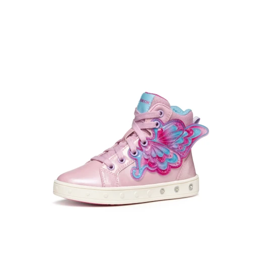 Geox Skylin Girl Sneakers Pink Patent Leather Glitter 34 Light Up Shoes for Girls with Button Control Casual Sporty Design Comfortable Fit Perfect for Active Play - Geox - Image 4