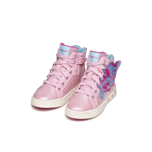Geox Skylin Girl Sneakers Pink 30 Pearlescent Leather Effect Glitter Detail - Geox - Image 7