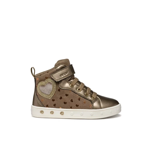 Geox Skylin Girl Sneakers Dark Beige Size 33 with Lights and Sporty Design for Girls Perfect for School and Leisure. Featuring Suede Like Material and Pearlescent Detailing. - Skylin - Image 2