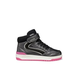 Geox Washiba Girl's Sneakers Dark Grey Pearlescent Leather Effect School Leisure Everyday 29 Stylish Sporty Comfortable Girls' Footwear J56HXA.000NF.C9325