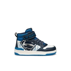 Geox Washiba Boy Sneakers Navy Blue Fabric and Leather Effect Upper Casual Sporty Design Inspired by Superman for Boys Size 28 Stylish Everyday Footwear J56LQH.05411.C4211