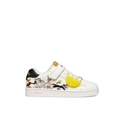 Geox Eclyper Boy Sneakers White Leather Effect Nylon Looney Tunes Patches Graphic Design 28 Breathable Lightweight Comfortable Stylish Action Packed Days Boys' Shoes