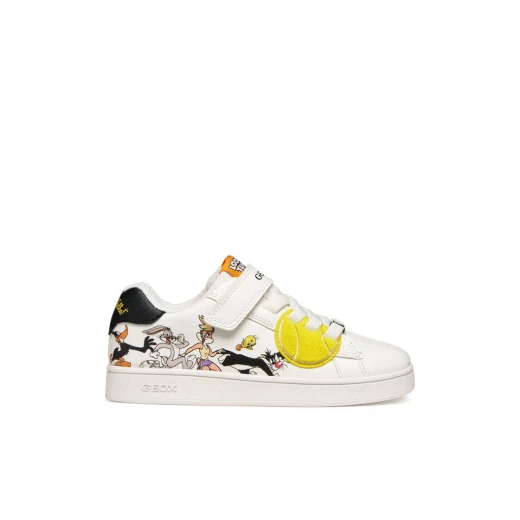 Geox Eclyper Boy Sneakers White Leather Effect Nylon Looney Tunes Patches Graphic Design 28 Breathable Lightweight Comfortable Stylish Action Packed Days Boys' Shoes