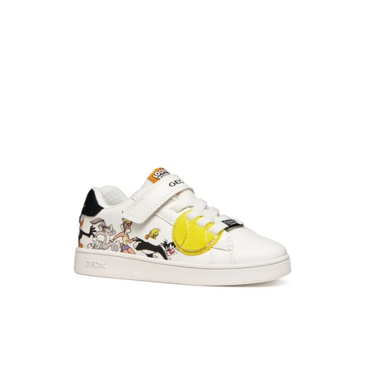 Geox Eclyper Boy Sneakers White Leather Effect Nylon Looney Tunes Patches Graphic Design 28 Breathable Lightweight Comfortable Stylish Action Packed Days Boys' Shoes - Geox - Image 3