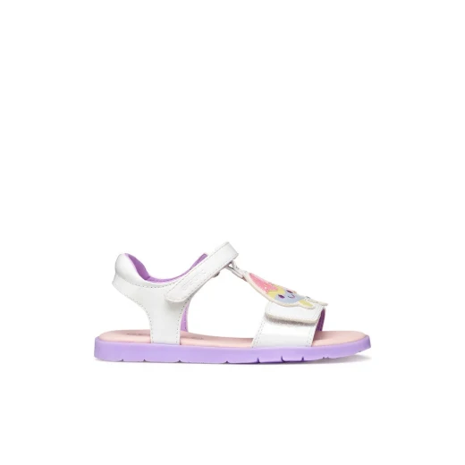 Joyfoot Girl's Sandals White Patent Leather Stitched Patch Detail Comfort Footwear Size 28 Ideal for Everyday Activities Comfortable Design Girls Summer Sandals - Geox - Image 2