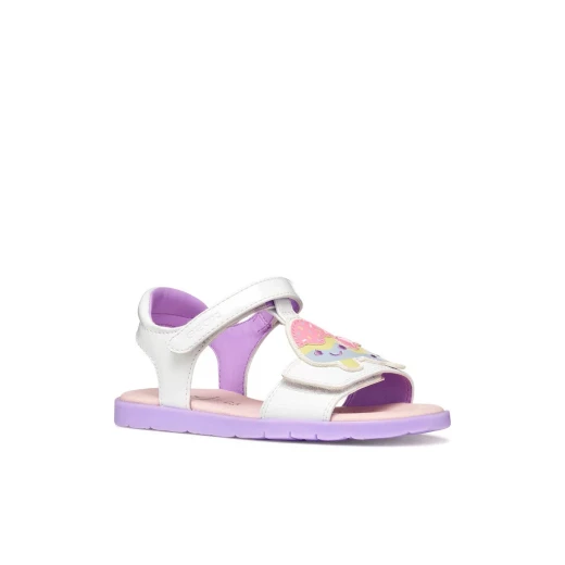 Joyfoot Girl's Sandals White Patent Leather Stitched Patch Detail Comfort Footwear Size 28 Ideal for Everyday Activities Comfortable Design Girls Summer Sandals - Geox - Image 3