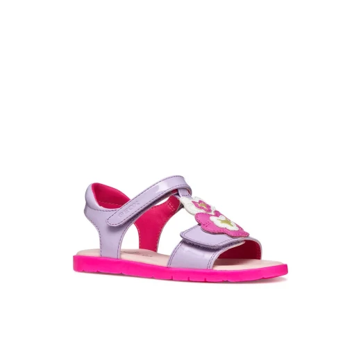Joyfoot Girl Lilac Patent Sandals with Stitched Patch Detail. Comfortable, Versatile Footwear for Everyday Wear. Features Size 32. Perfect for Daily Activities. J65P1C.000HH.C8R8L - Image 3