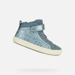 Geox Kalispera Girl's Sneakers Sage Green Size 35 Featuring Suede Like Upper with Printed Stars and Pearlescent Detailing Breathable and Stylish Urban Footwear for Girls - Geox