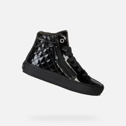 Geox Kalispera Girl's Mid-Cut Sneaker Black Quilted Patent Leather Effect 34 Comfortable Breathable Versatile for All Occasions Item Code J944GD.000HH.C9999