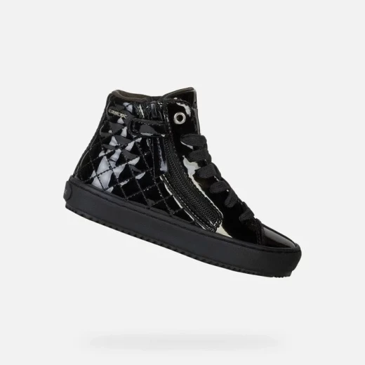 Geox Kalispera Girl's Mid-Cut Sneaker Black Quilted Patent Leather Effect 34 Comfortable Breathable Versatile for All Occasions Item Code J944GD.000HH.C9999 - Geox - Image 2