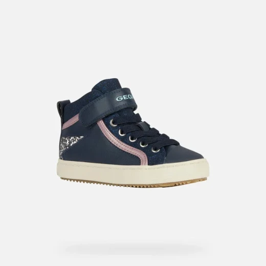 Geox Kalispera Girl's Sneakers Navy Blue & Dark Silver Mesh MidCut Design Size 35 Casual Breathable Shoes with Star Embellishment for Everyday Styling Fast Delivery - Geox - Image 3