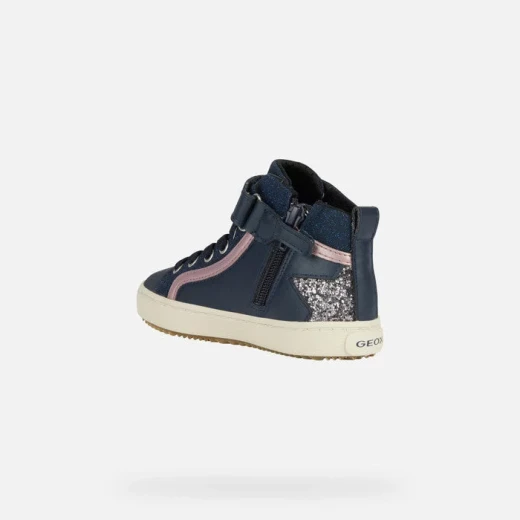 Geox Kalispera Girl's Sneakers Navy Blue & Dark Silver Mesh MidCut Design Size 35 Casual Breathable Shoes with Star Embellishment for Everyday Styling Fast Delivery - Geox - Image 4