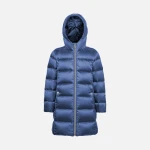 Geox Himalaya Girl's Longline Down Jacket Iridescent Blue 12 Years Old Sustainable Fill Water Repellent A Line Silhouette Warm Winter Coat for Girls Fast Delivery Easy Exchange - Geox