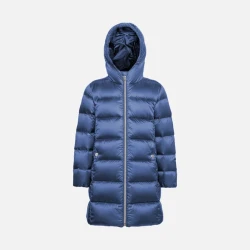 Geox Himalaya Girl's Longline Down Jacket Iridescent Blue 12 Years Old Sustainable Fill Water Repellent A Line Silhouette Warm Winter Coat for Girls Fast Delivery Easy Exchange