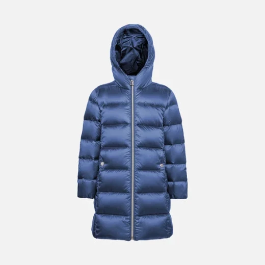 Geox Himalaya Girl's Longline Down Jacket Iridescent Blue 12 Years Old Sustainable Fill Water Repellent A Line Silhouette Warm Winter Coat for Girls Fast Delivery Easy Exchange - Geox - Image 2