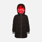 Geox Jaylon Girl Black Hooded Jacket with Minnie Mouse Print for Girls 12 Years Old Winter Wear Breathable Cozy Design Striped Cuffs Fast Delivery Easy Exchange - Geox