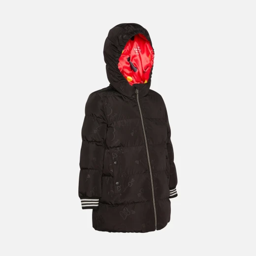 Geox Jaylon Girl Black Hooded Jacket with Minnie Mouse Print for Girls 12 Years Old Winter Wear Breathable Cozy Design Striped Cuffs Fast Delivery Easy Exchange - Geox - Image 4