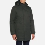 Geox Aerantis Man Mid Length Jacket Dark Green 54 Breathable Windproof Water Repellent Padded Hood Matt Twill Weave Fabric Men's Outerwear Fast Delivery Easy Exchange - Geox