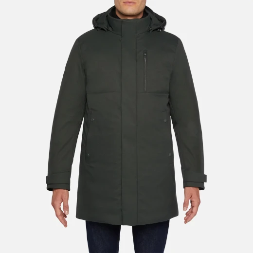 Geox Aerantis Man Mid Length Jacket Dark Green 54 Breathable Windproof Water Repellent Padded Hood Matt Twill Weave Fabric Men's Outerwear Fast Delivery Easy Exchange - Geox - Image 4