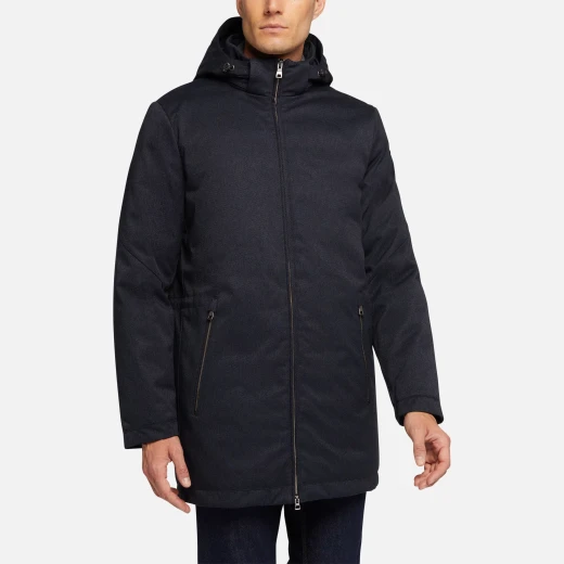 Kaven Man Navy Blue Longline Hooded Jacket Water Resistant Windproof Kaven Man Navy Blue Longline Hooded Jacket Water Resistant Windproof