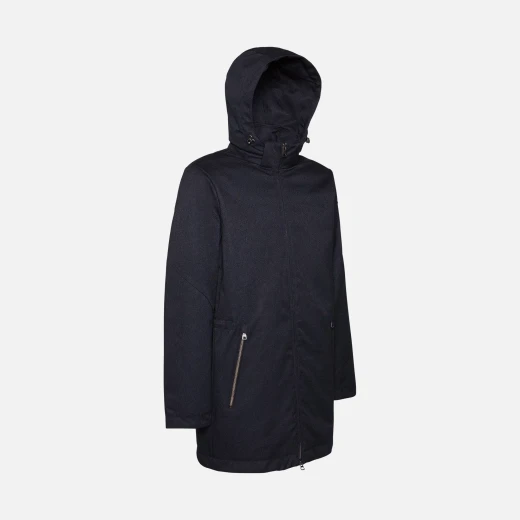 Kaven Man Navy Blue Longline Hooded Jacket Water Resistant Windproof - Geox - Image 3