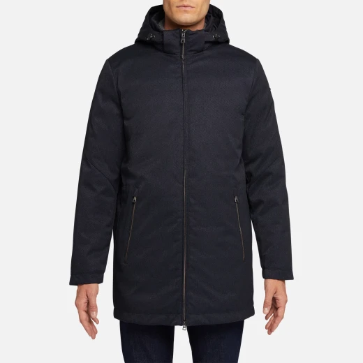 Kaven Man Navy Blue Longline Hooded Jacket Water Resistant Windproof - Geox - Image 4