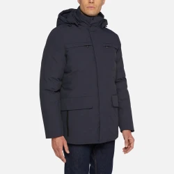 Geox Spherica Man Navy Jacket: Super Comfortable Men's Jacket with Recycled Fabric, Water Repellent and Windproof Finish, Mid Length Design, Available in Size 58